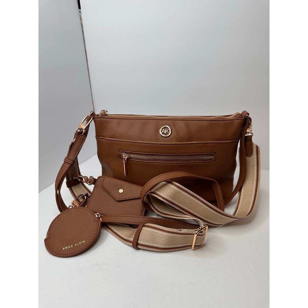 Anne Klein Crossbody Bag Purse Leather Logo Adjustable Straps Accessories Brown - Picture 9 of 9
